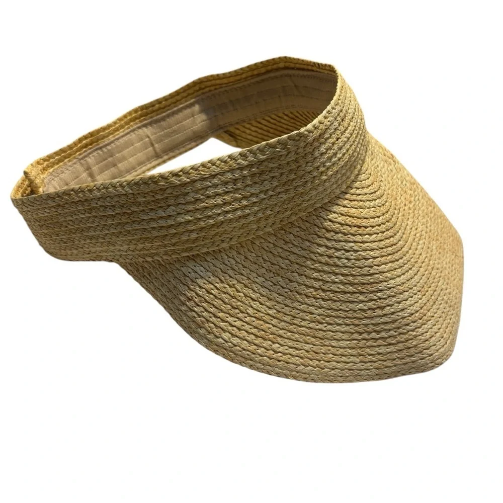 NEW Visor Tan Woven Hat Straw Fold-Up Travel Beige Sun Protection